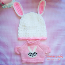 PKTOYS DIY 예쁘다 귀여 봉제오가닉 빵빵덕 오리 인형 옷 애착 만들기 30cm Y03, 파우더 토끼 모자 파우더 토끼 옷