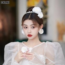 DFMEI 머리 장식 심플 진주 꽃 머리띠 웨딩드레스 디너 액세서리 귀걸이 세트