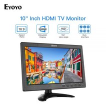 모니터VAEyoyo10 인치 소형 IPS TV HDMI 모니터 1024x600 LCD 화면 VGA AV USB 원격 제어 디스플레이 DVD, EU 플러그