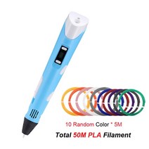 3D 펜 필라멘트 재료 3D 인쇄 펜 디지털 디스플레이 지능형 3D 펜 USB 교육 펜, 파란색-50M PLA