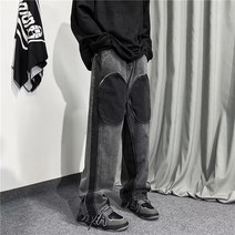 청 슬랙스 와이드팬츠 구제 빅포켓 빅진 데님 바지남자 아메카지스트릿 블러킹 스트레이트핏 일자 4995611606