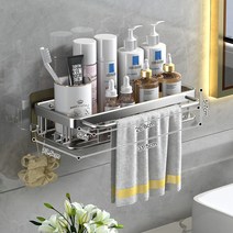 화장실 욕실 선반 펀치프리 화장실 세면대 벽 화장실 벽걸이 수납장, 보여진 바와 같이, 87485두꺼운밝은실버단일레이어업그레이드후크