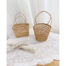 미니 라탄 인테리어 소품 바구니 왕골 라틴 원형 사각 작은 꽃 바스켓, 원형 바구니