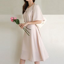 스타일온미 릴리 핀턱 윙슬리브 리본 플레어 원피스