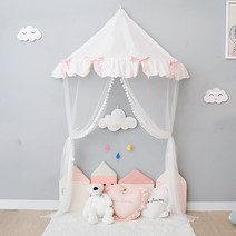 아기방꾸미기 북유럽풍 어린이 텐트 놀이방 방 벽걸이 아기 모기장 침대 머리장식 독서코너 캐노피, 화이트 프릴 1.1m+망사