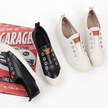 런슈즈 천연소가죽 끈없는 쿠션 큐빅 슬립온 여성 스니커즈 단화