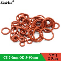 고무오링 10Pcs VMQ O 링 씰 개스킷 두께 CS 2mm OD 5 90mm 실리콘 고무 절연 방수 와셔 원형 모양 Nontoxi Red, [62] OD 90mm ID 86mm, [01] 빨간, [01] CS 20mm