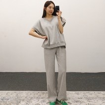 브이넥 베스트 반팔 와이드팬츠 상하 트레이닝세트