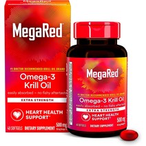 메가레드 오메가-3 크릴 오일 보충제 500mg - MegaRed 엑스트라 스트렝스 소프트젤 (40개입) 비린내 나는 뒷맛 없음, 기본
