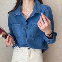 청난방 청남방 여자 청 남방 난방 데님 셔츠 블라우스 여성용 2023 뉴 블루 긴팔 봄 가을 루즈 캐주얼 빈티지 턴 다운 칼라 진 아웃웨어 탑스