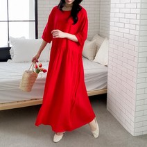 호정샵 여성용 여름 린넨 프릴 롱원피스 루즈핏 빅사이즈 여성롱원피스