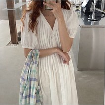 퍼스트믹스 에르 픽턱 주름 버튼 여름 린넨 롱원피스