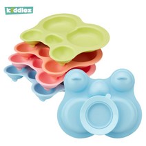 유아 흡착식판 친환경소재 실리콘 흡착판 돌아기 식판 자기주도 이유식 아기 유아동 5구 식판, 그린