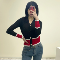 VANANA2 봄 가을 여성 니트 크롭 여성가디건 배색 가디건