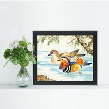 수재샵 원앙 (라운드+AB 2.8mm 3D 가로 50cm X 세로 40cm) 보석십자수