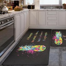 HOMELEPHANT 그린 타일 주방 매트 러그 2개 세트 쿠션 피로 방지 방수 미끄럼 및 매트 튼튼하고 편안한 스탠딩 주방 바닥 사무실 세탁물용(그린), Black