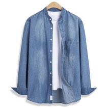 모니즈 헨리넥 원포켓 데님 긴팔 셔츠 청 남방 빅사이즈 SHT262