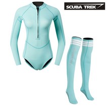 스쿠버다이빙슈트 스틴스쿠버 서핑 잠수복 스노쿨링, L, 민트 바디수트 + 1mm 민트 스타킹