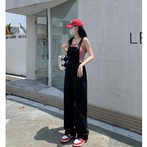 휴양지점프수트 블랙 데님 바지 가을 스트레이트 점프 수트 캐주얼 데이트룩 꾸안꾸 빈티지