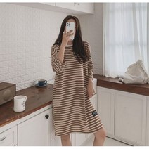 1스트라이프 단가라 7부 박시루즈핏 데일리 맥시 롱 원피스 면 맥시 롱 신축성 키큰여자