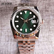 스위스시계 여성메탈시계 명품 시계 bliger 살균 36mm 스틸 nh35a pt5000 sunbusrt 녹색 다이얼 남성 사파이어 크리스탈 플루트 베젤 자동 손목
