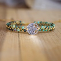 LI 수제 천연석 Boho 요가 랩 팔찌 & 생명의 나무 아프리카 일본인 꼰 매력 팔찌 여성 남성 선물