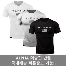 [국내배송] ALPHA 헬스반팔 알파 머슬핏 남자 짐웨어 슬림핏 티셔츠
