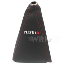 자동차 카본 파이버룩 Mugen/NISMO/TR 다중 로고 시프트 레버 노브 부트 커버 칼라 레드 라인 스티칭 포함, Mugen