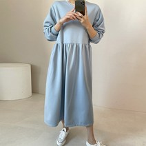 마이시즌 여성용 레이스 트리밍 기모 롱 원피스