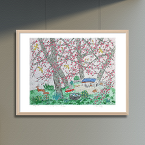[그림닷컴] 제주생활의 중도 (150 Editions) Cervidae Forest 이왈종 판화 액자추가가능, (원목)우드베이지