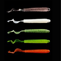 C테일 웜 10개입 배스 루어 낚시 소프트 베이트 광어 우럭, 그린, 소(6.2cm)
