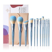 11pcs 아이그쇼 프리미엄 비건 메이크업 브러쉬 가방과 선물 박스가 있는 대나무 화장 브러쉬 세트 - 아이스 블루, Ice Blue