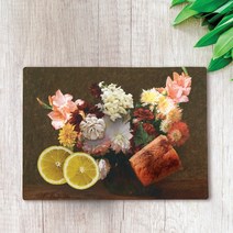 명화 디자인 강화 유리도마 항균 플레이팅 도마 2, 피사로-고광나무와 모란, 대(38x28)
