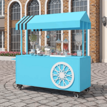 마차매대 이동식 플리마켓 푸드트럭 노점 꽃 야시장 판촉대 이동 간식 차, 손잡이포함140x60x190블루