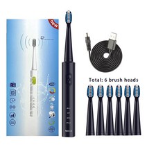 전동 칫솔음파 전동 칫솔 성 개 포함 충전기 일 충전식 가지 모드 깨끗한 구강 관리, 01 6PCSBlack