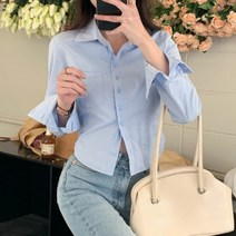 봄신상 크롭 셔츠 블라우스 크롭남방 화이트 흰색 하늘색 소라색 흰셔츠 흰남방