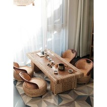 다도테이블 티테이블 인테리어 낮은 나무 거실, 테이블 140X60X40의자 4개방석 2개