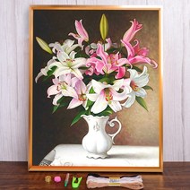 보석십자수 창업 도구 백합 꽃 인쇄 11CT 크로스 스티치 키트 DIY 자수 DMC 스레드 공예 수제 수공예 그림, HMA70122_30x40_11CT 실크 스레드