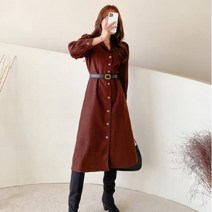 여성 겨울 네포드 스웨이드 퍼프 롱 원피스 (벨트SET)