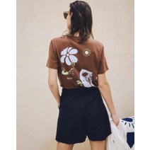 22SS [DAISY]카멜 프린트배색 면 반팔티셔츠 HSTS2B504CM
