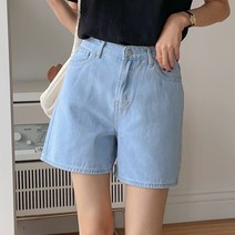 [블루레몬] 4부 데님 숏 팬츠 청반바지 A라인 연청 중청 와이드 밑단 난스판 여름 봄 가을 기본 베이직 S~XL