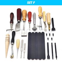 가죽공예공구 가죽공예 바늘 단추 Leathercraft 도구 세트 키트 파인 우드 핸드 스티칭 클램프 가죽 펀칭 조각 안장 그루버 스토리지 DIY, SET F 2, SET F