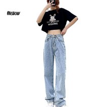 멜로우 남여공용 유니크 롱 와이드 데님 팬츠 연청 청바지