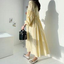 하이데일리 여성 봄 베이지 캐주얼 데일리 면 루즈 긴팔 코튼 벌룬 무지 로맨틱 발목 빅사이즈 라왕 프릴 롱원피스