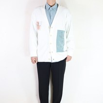 바쏘옴므 23SS 오버핏 아이보리 배색 하프기장 가디건 X1WA11