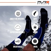 Pure Athlete 미드웨이트 스키 양말 - 가장 따뜻한 겨울 보온 양말 .. 정품보장, Large, 3 Pairs - Black/Blue