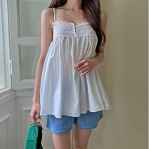네쥬 여성 여름 루즈핏 플레어 레이스 자수 끈 나시