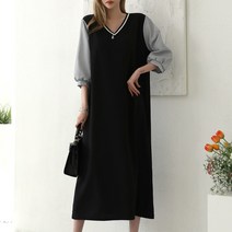 시크루즈 캣츠 V넥 요꼬 스트라이프 배색 원피스_BDOE981