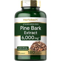 Horbaach Pine Bark Extract Contain 95% Proanthocyanidins 호바흐 파인 바크 추출물 프로안토시아니딘 6000mg 180캡슐, 1개