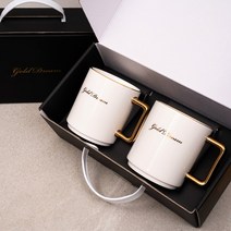 골드드림24K 골드 머그컵 머그잔 예쁜 신혼부부 결혼 집들이 선물 2p 세트 (화이트 핑크 그린 블랙 중 2컬러 선택), 4. 골드머그 (화이트+화이트)